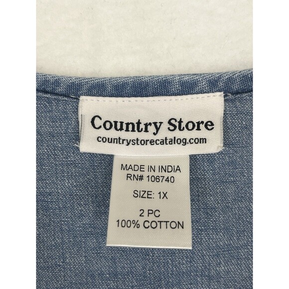 Sleeveless Denim Top With Floral Embroidery At Hem Size 1X By County Store - Picture 4 of 6